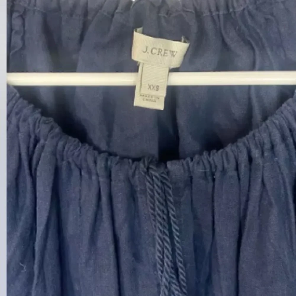 J.CREW 100% Linen embroidered Tunic Navy blue red peasant dress Sz XXS 378A